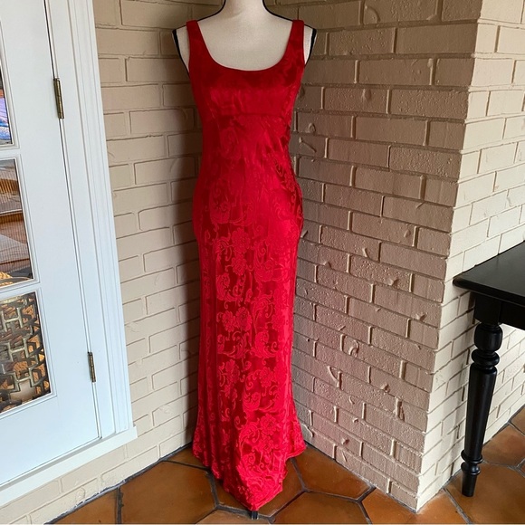 Vintage Zum Zum Prom Dress Maxi Gown Satin 90s Y2K Glam Open Back Jacquard 5 / 6 - Picture 2 of 12